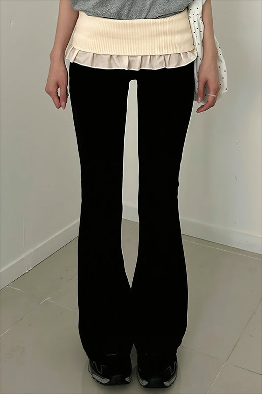 Ruffle Fold Waist Knit Flared Pants