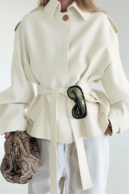 Point Collar Belted Short Trench Coat