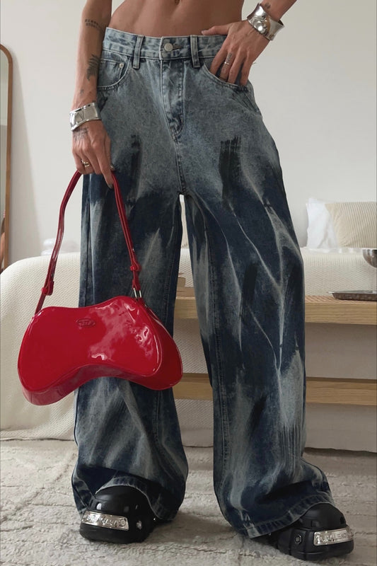 Vintage-Jeans mit Batikmuster, hohem Bund und weitem Bein