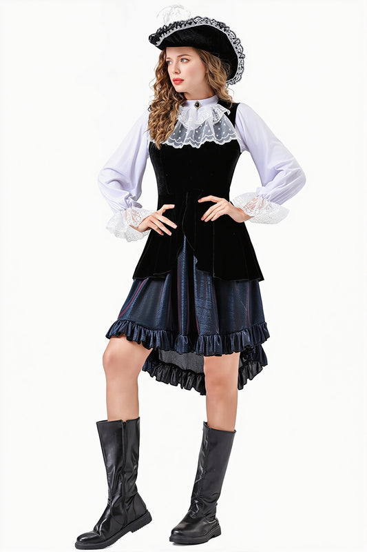 Black White Caribbean Pirate Costume Set
