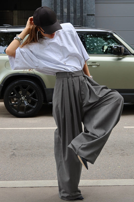 Vintage-Plisseehose mit weitem Bein