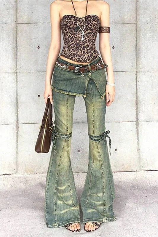 Blaue Baggy-Cargojeans mit hoher Taille