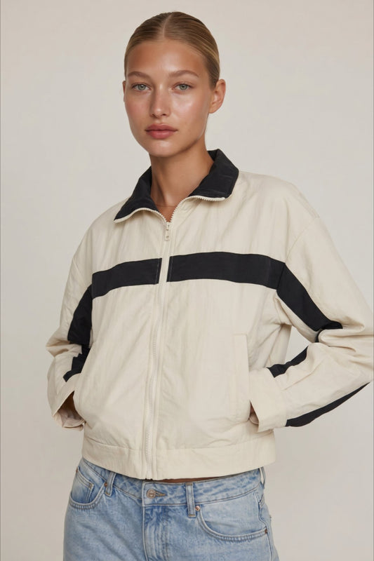 Colorblock Stand Collar Zip Jacket