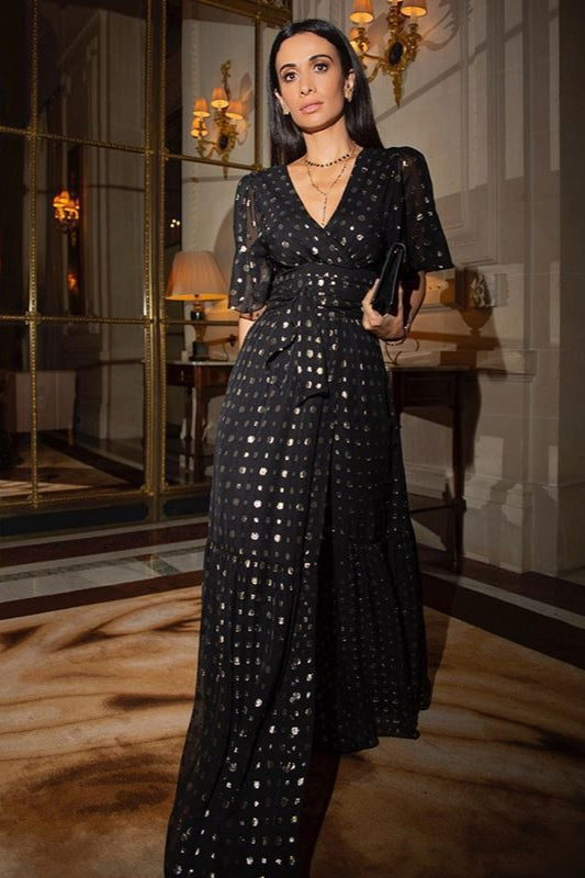 Sexy Maxikleid mit V-Ausschnitt und Punkten