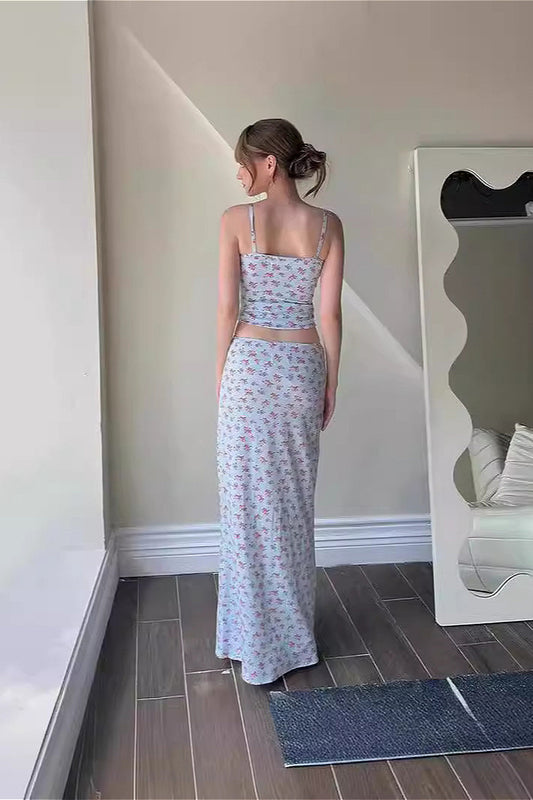 Cami-Top mit Blumendruck, langer Midirock, zweiteiliges Set