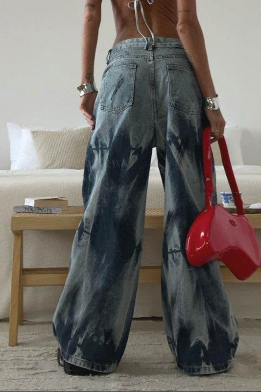 Vintage-Jeans mit Batikmuster, hohem Bund und weitem Bein