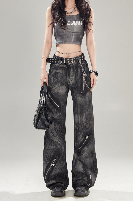 Schwarze Vintage-Jeans mit hoher Taille