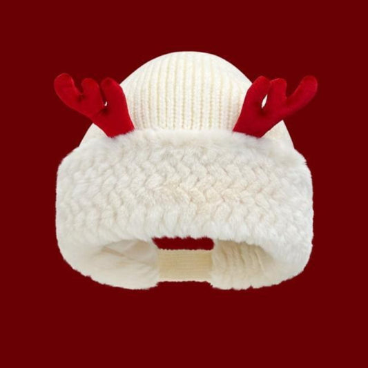 Rentier-Plüsch-Strickmütze mit Ohrenklappen