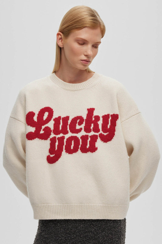 Bedruckte Strickbluse mit Rundhalsausschnitt und langen Ärmeln