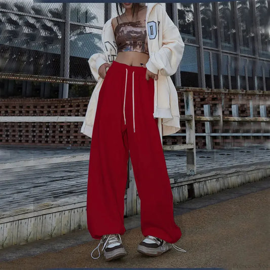 Elastic High Waist Dance Pants Wine Red / S