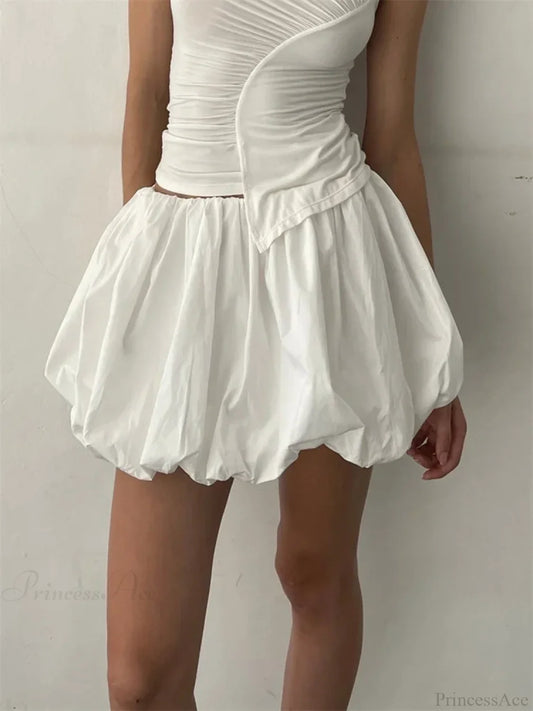 Elastic Waist Solid Tutu Skirt white / S skirts-250223