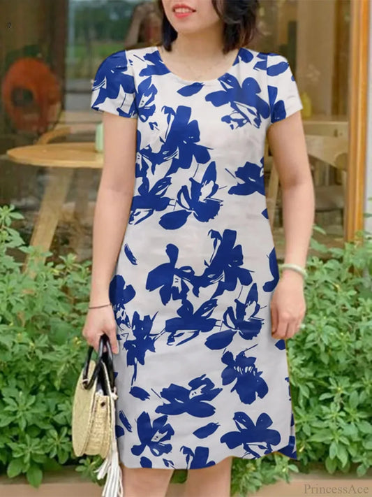 Elegant Floral Sundress Casual Floral Dress A-Blue / S oldfloraldress-250126
