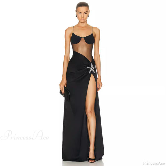 Elegant Rhinestone Off-Shoulder Bandage Dress Prom Dress black / XS promdress-250223
