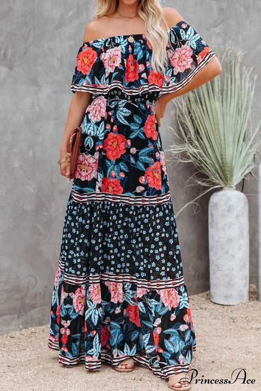 Elegant Tube Top Trendy Three-Color Printed Maxi Dress