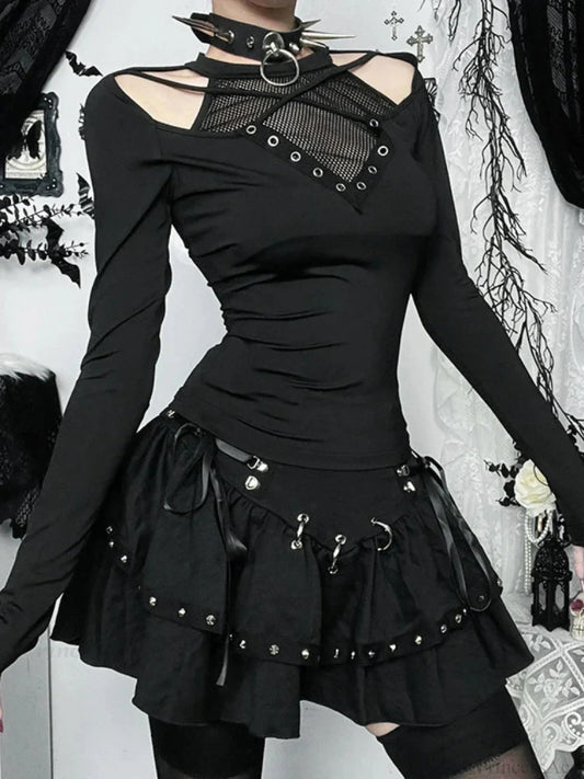 Empty Net Patchwork Knit Top Black / XS