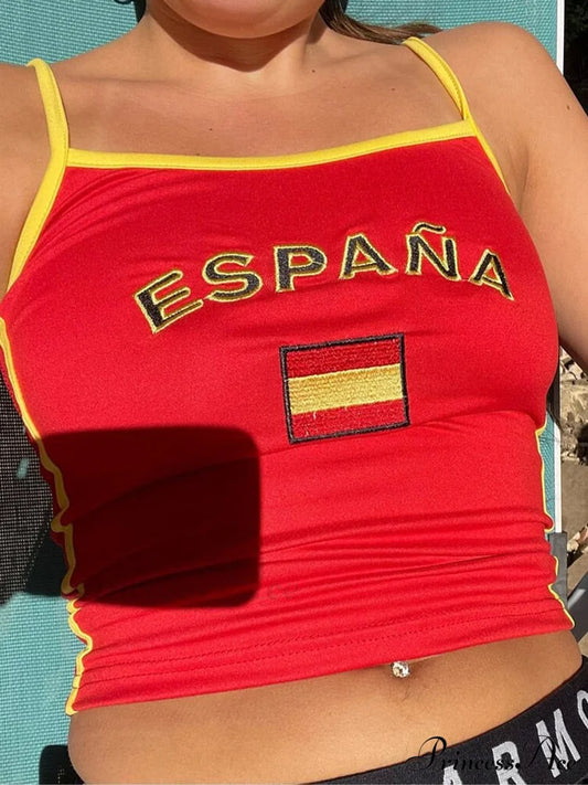 Espana Red Stylish Jersey Tank Top S