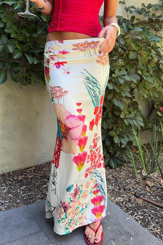 Bleistiftrock mit Blumenmuster und hoher Taille