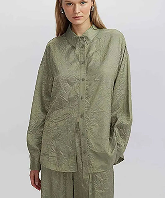 Grünes, plissiertes Zweiteiler-Set mit Kordelzug fürs Büro