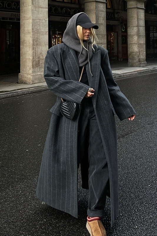 Pinstripe Relaxed Blazer Long Coat