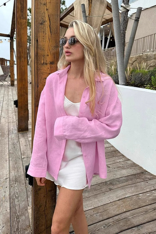 Lässige Langarm-Hemdbluse