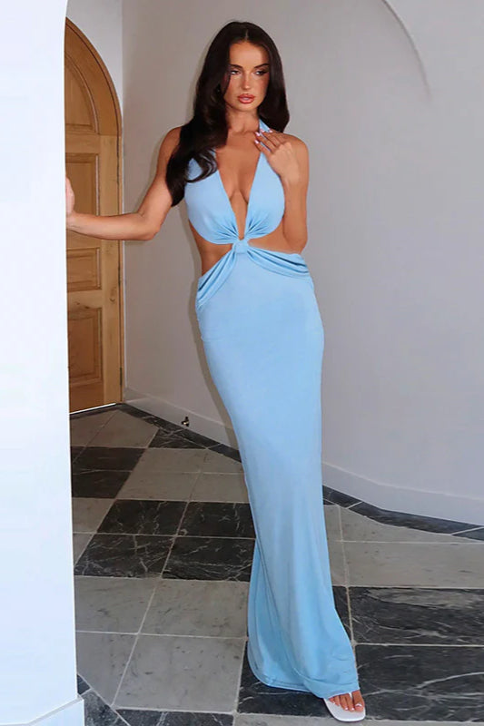 Rückenfreies, figurbetontes Maxikleid mit Taillenbetonung