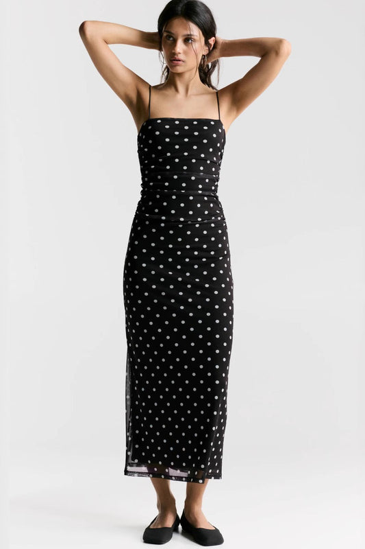 Sexy, gepunktetes, figurbetontes Maxikleid mit Camisole
