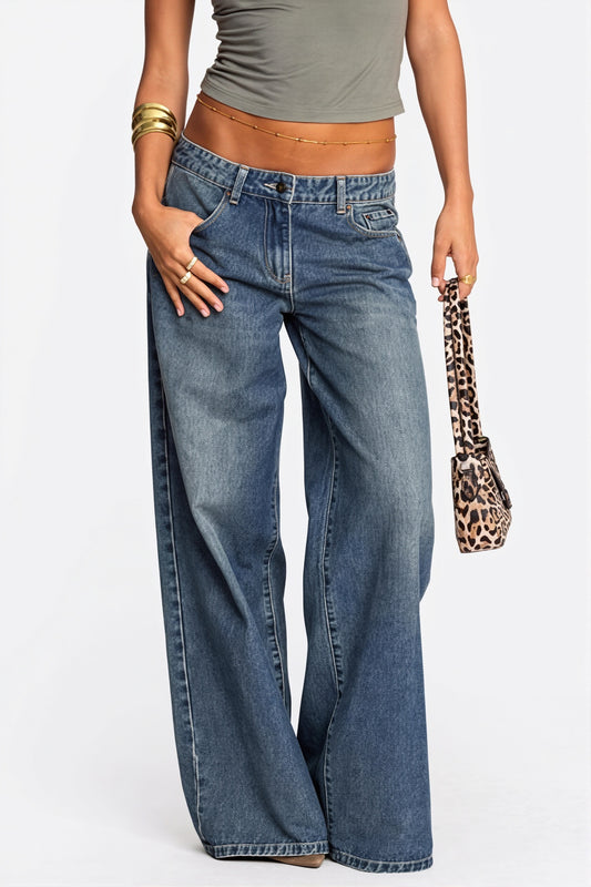 Bow Washed Straight Leg Jeans