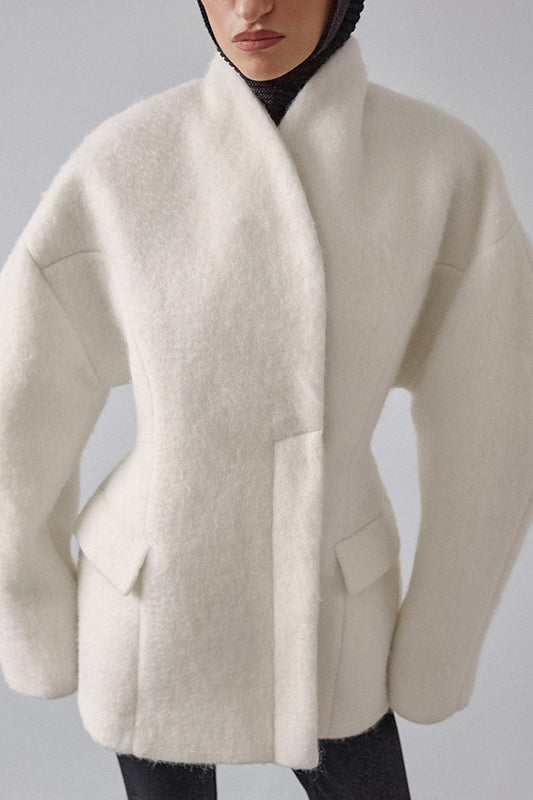 Sculptural Sleeve Wool Blend Coat