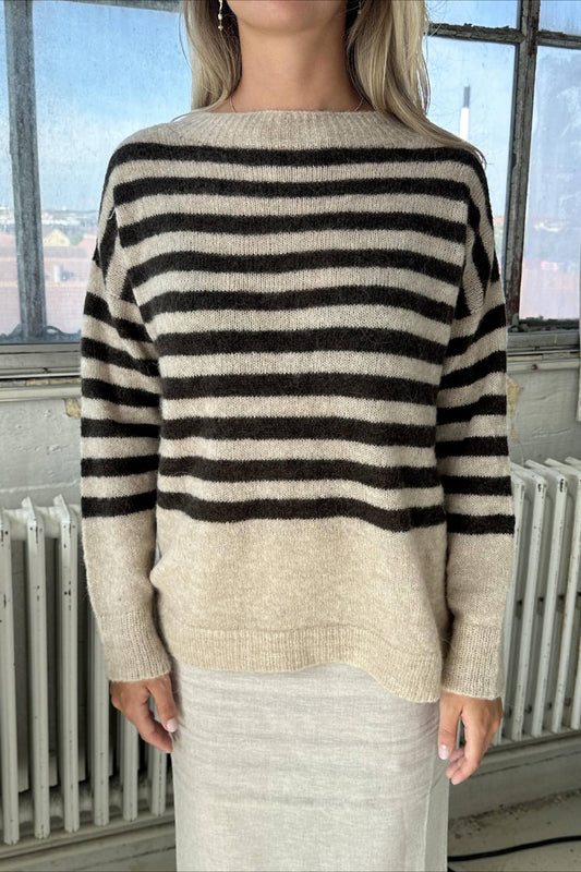 Gestreifter, lässig-schicker, lockerer Strickpullover