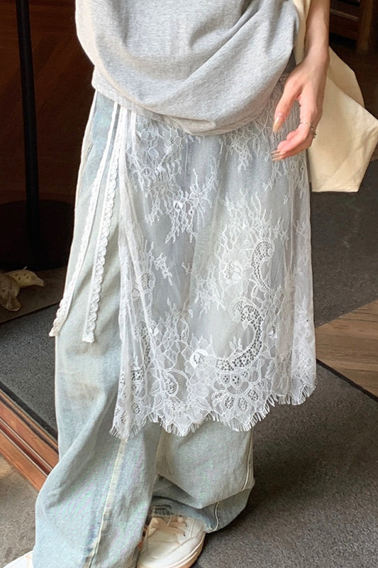Unique Layered Lace Apron Drawstring Versatile Mini Skirt