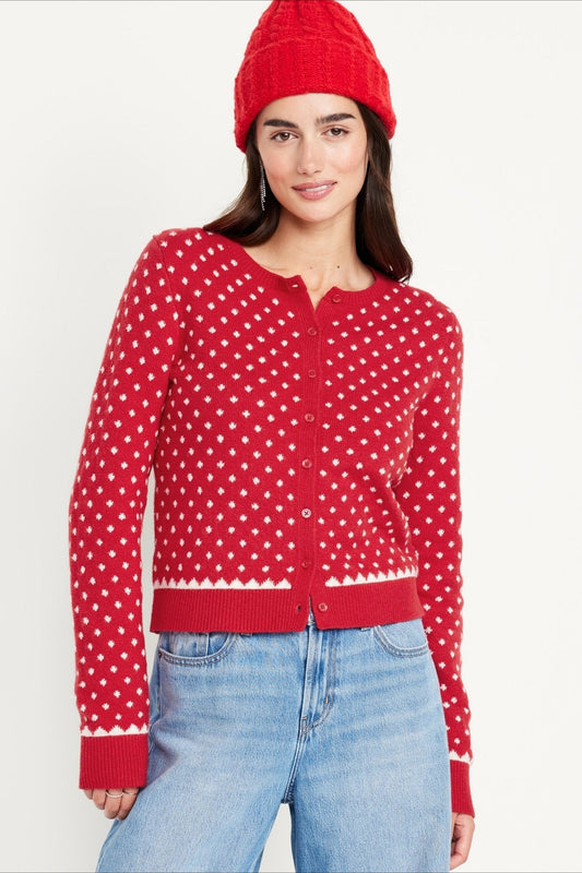 Christmas Red polka dots Dots Snowy Long Sleeve Sweater Red / One size