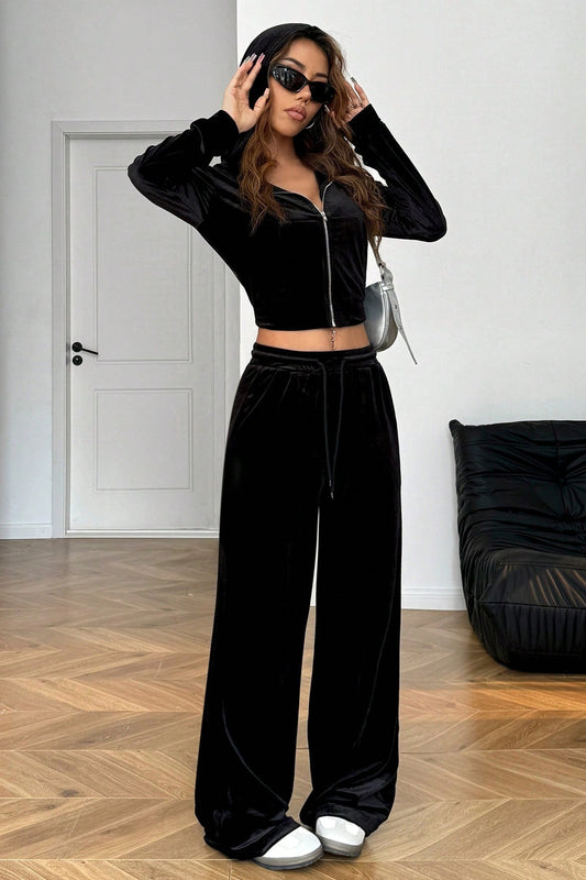 Relaxed Solid Crystal Crop Two Piece Set