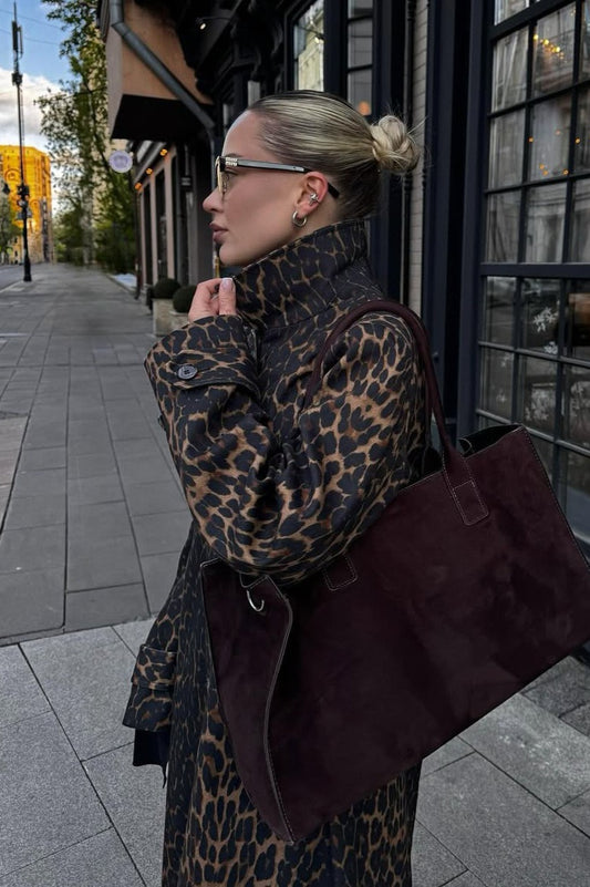 Langer Trenchcoat mit Leopardenmuster