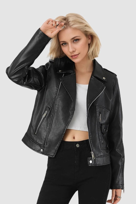 Short PU Leather Zip Jacket