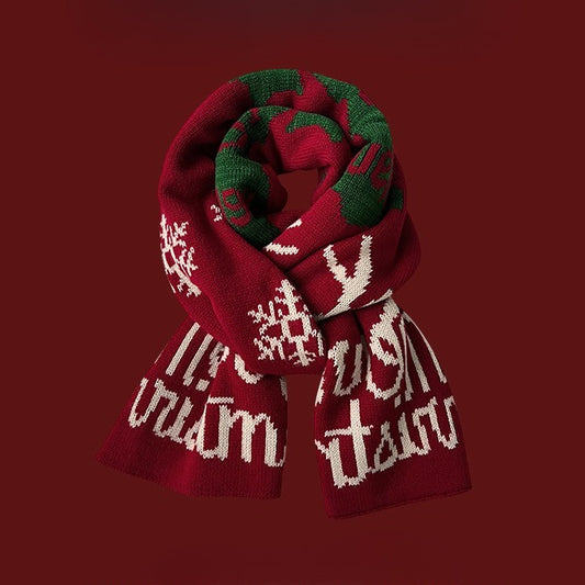 Roter Grobstrickschal