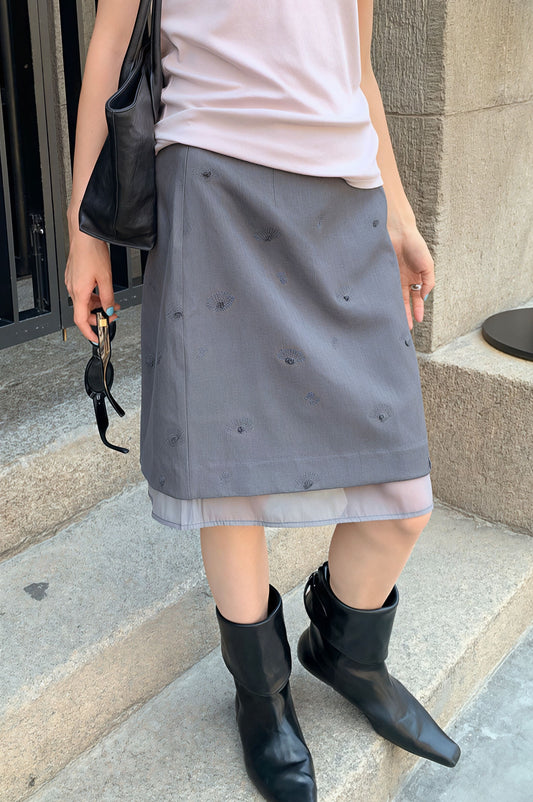 Floral Embroidered Mesh Mini Skirt