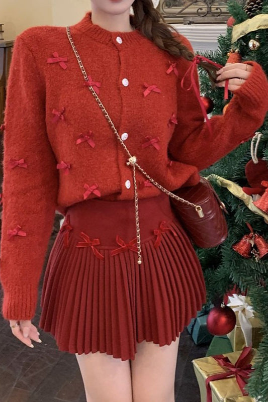 Grobstrick-Kurzstrickjacke mit Schleife