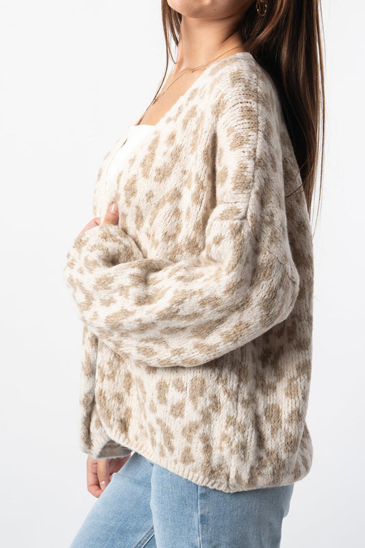 Locker sitzende Strickjacke mit Colorblock-Muster