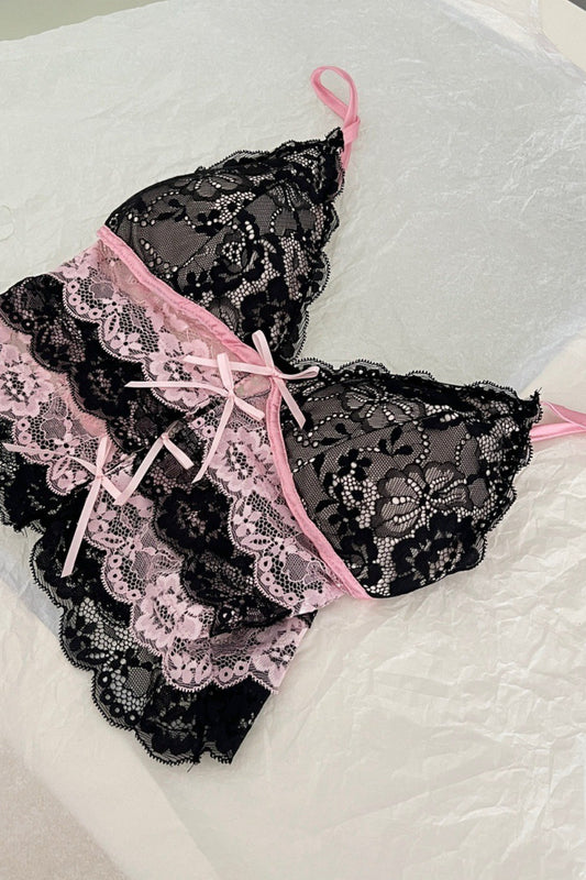 Sexy Cami Top in Schwarz-Pink mit Farbblock-Design und Spitzenbesatz