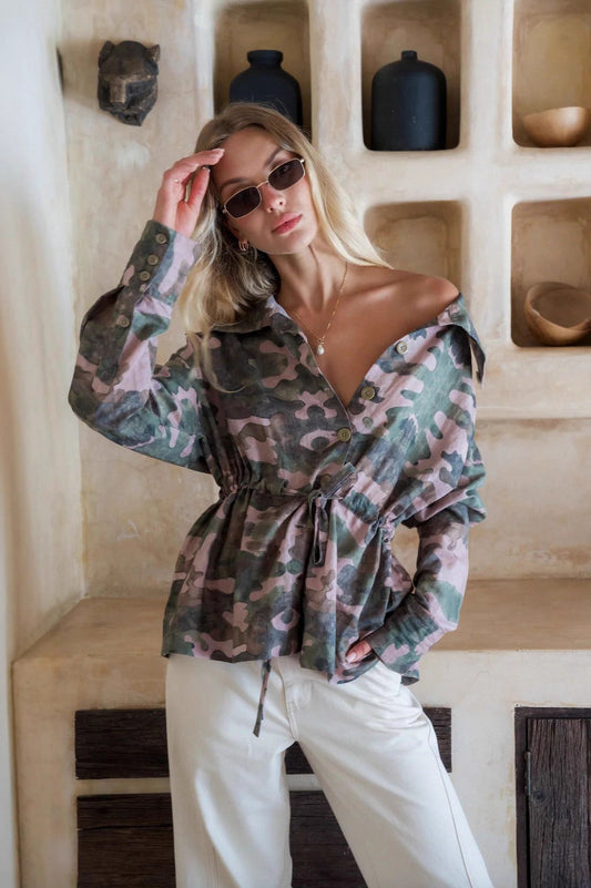 Langarmbluse mit Camouflage-Print