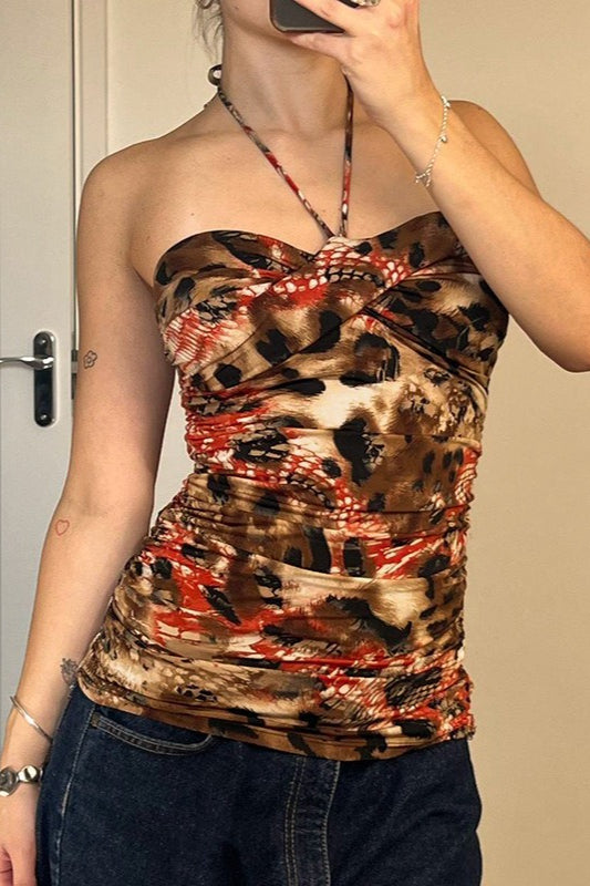 Rückenfreie Bluse mit Trägern und Print
