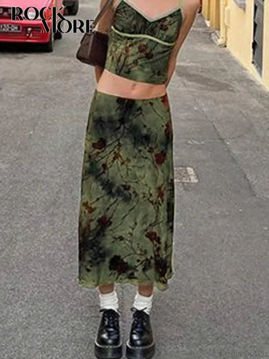 Fairycore Grunge Floral Printed Midi Skirt Y2K Vintage Skirt skirt-250126