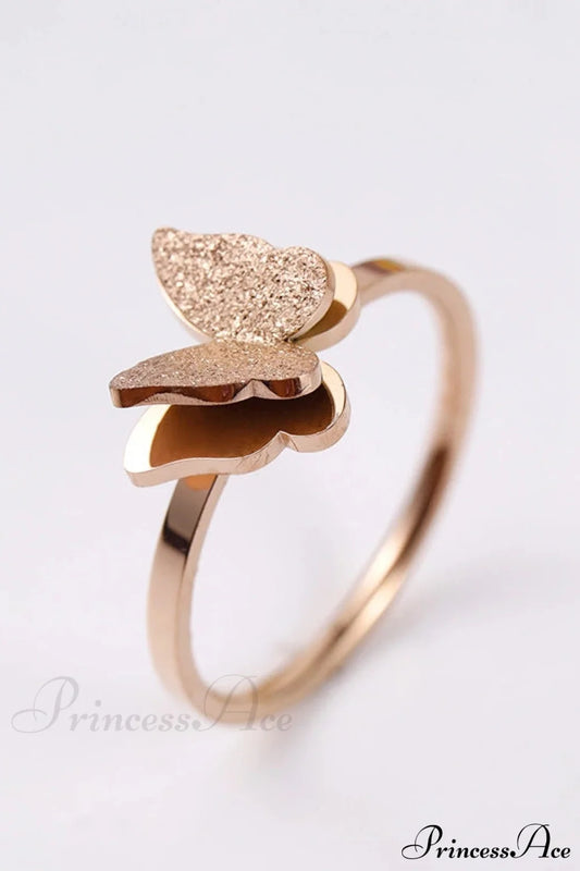 Fashion Frosted Butterfly Titanium Steel Ring Rose Gold / 6