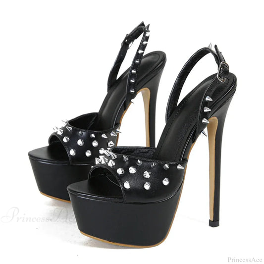 Fashion Metal-Rivet Back-Buckle Platform Sandals Sexy Peep-Toe Stripper Wedding Banquet High Heel