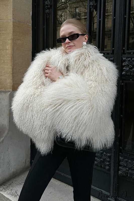 Faux Fur Shearling Short Cardigan Jacket Coat