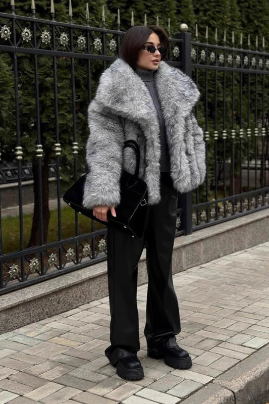 Faux Silver Fox Fur Chic Short Lazy Coat