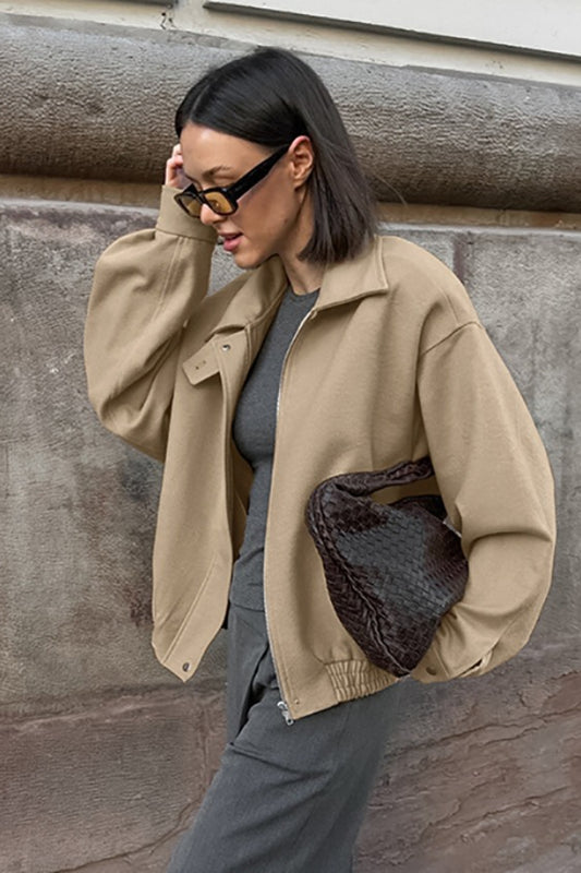 Locker geschnittene Pendlerjacke mit Kragen aus dickem Wollmischgewebe