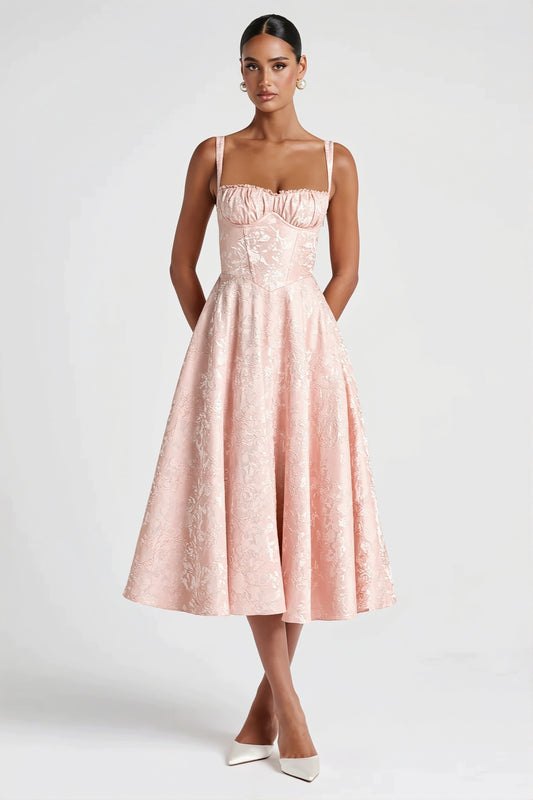 Floral Jacquard Lace Up Maxi Dress