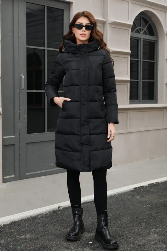 Plus Size Hooded Longline Puffer Coat Black / S coats