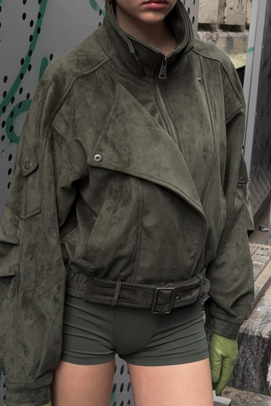 Oversize-Jacke aus Wildleder mit Stehkragen